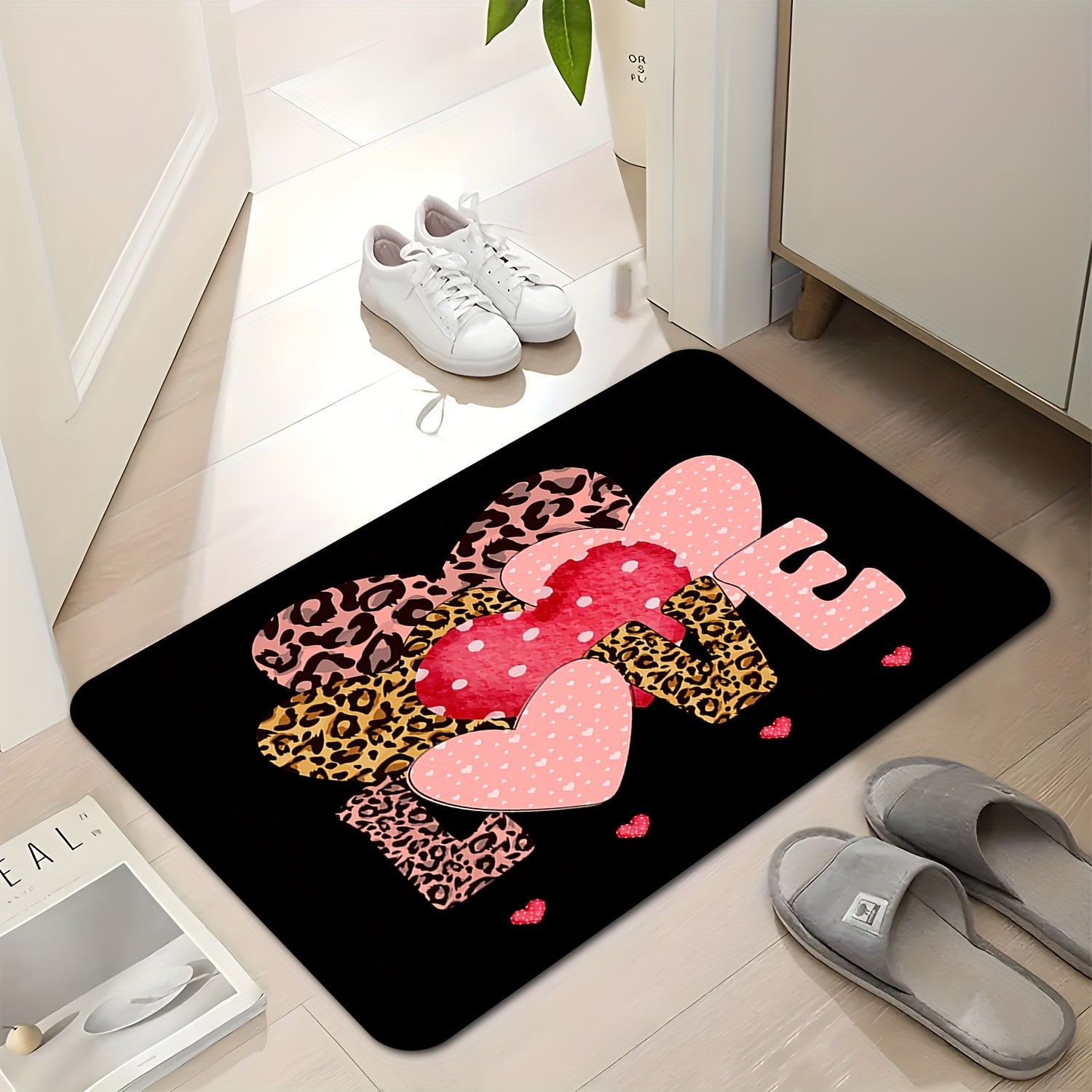 Home Textiles Premium - Wycieraczka z nadrukiem serca w panterkę,