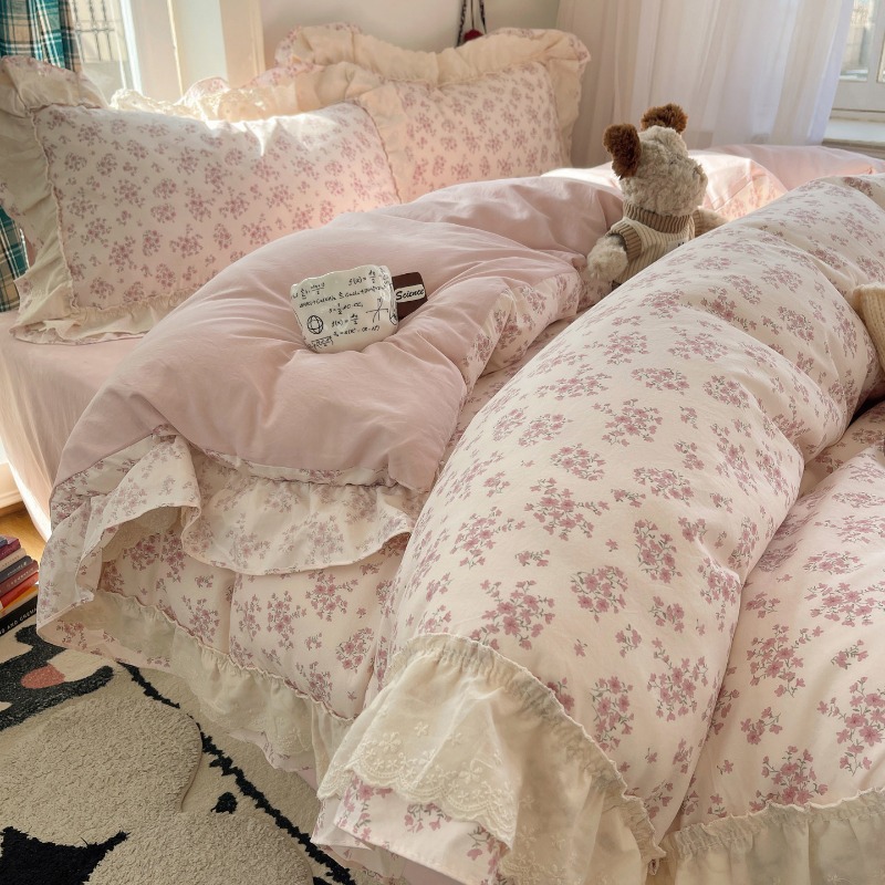 Silk Sheet Set - Nowy, starożytny, jedwabny, koronkowy, czteroczęściowy francuski
