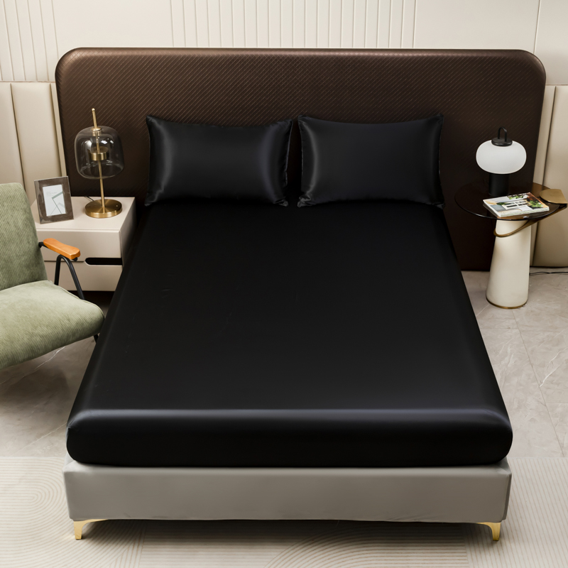 3Pcs Black Satin Fitted Sheet  – Silk Sheet Set recenzja i cena